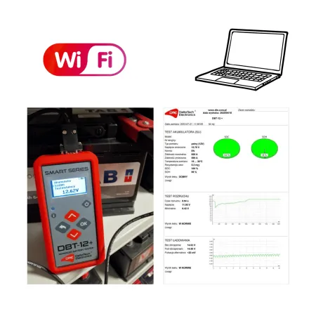 DBT-12+ TESTER AKUMULATORÓW, ŁADOWANIA I ROZRUCHU PRACUJACY Z PROGRAMEM I DRUKARKĄ WIFI